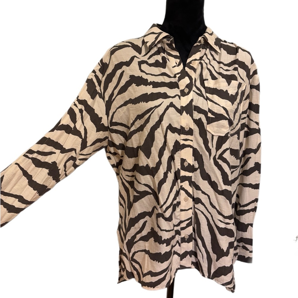 Zebra Print Button-Up Shirt